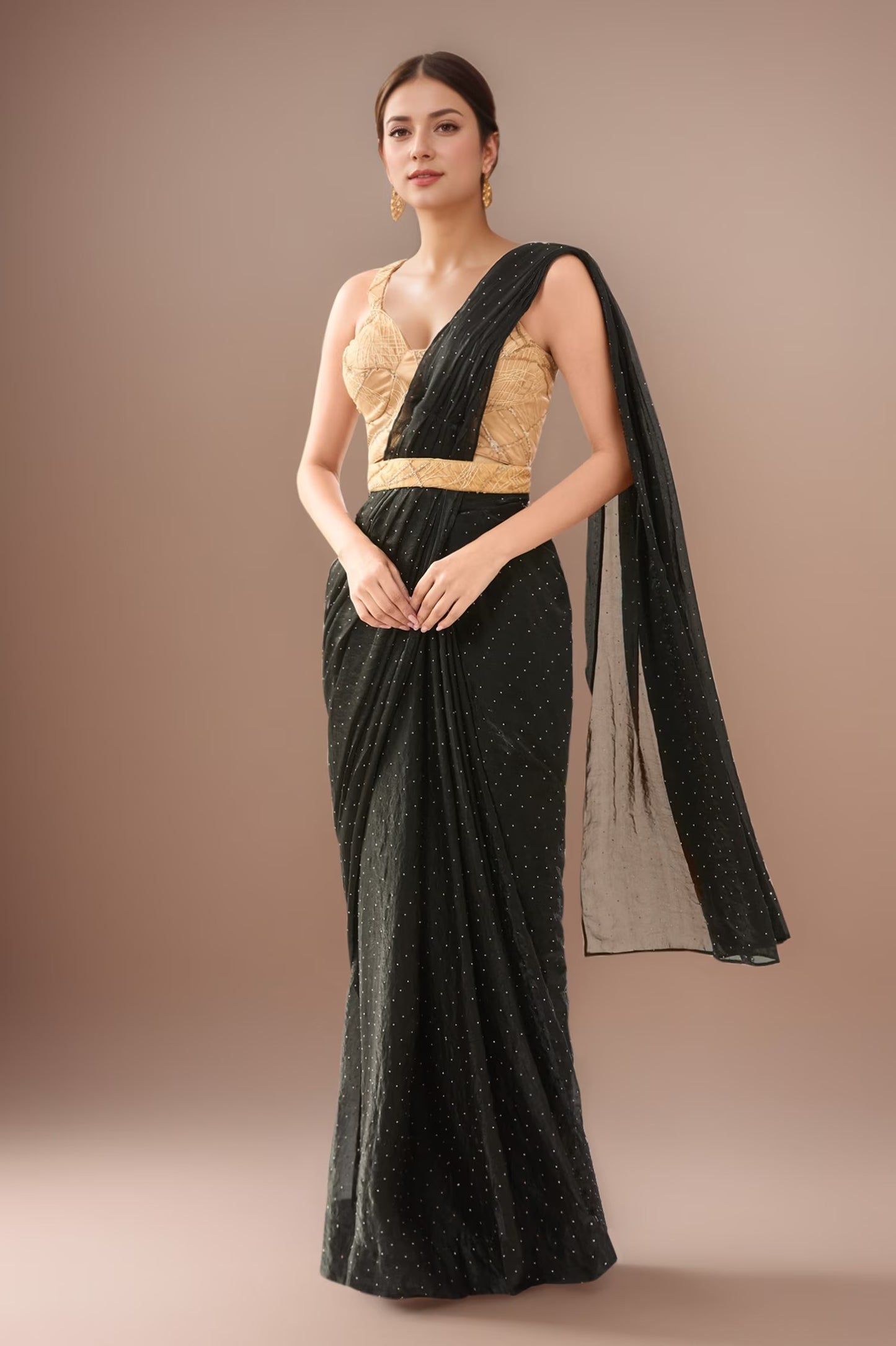 Designer Wear Black Diamond Silk Drape Saree