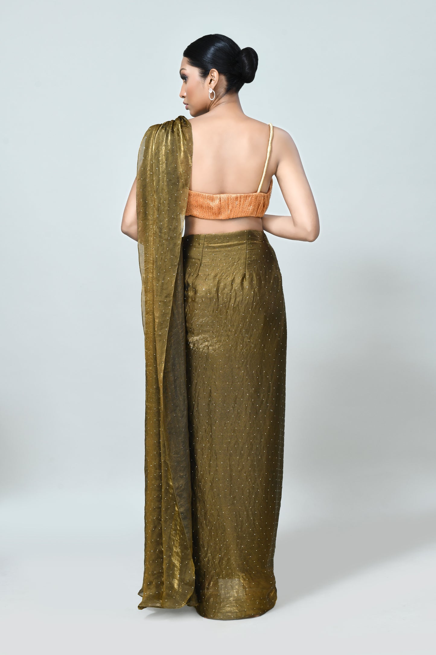 Designer Wear Brown Diamond Silk Drape Saree