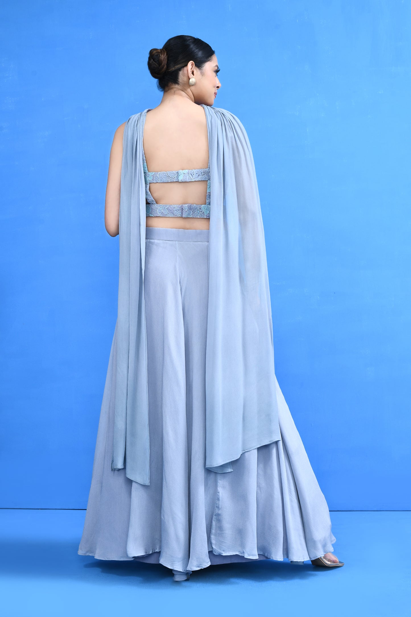 Designer Wear Blue Chinon Chiffon Lehenga Set