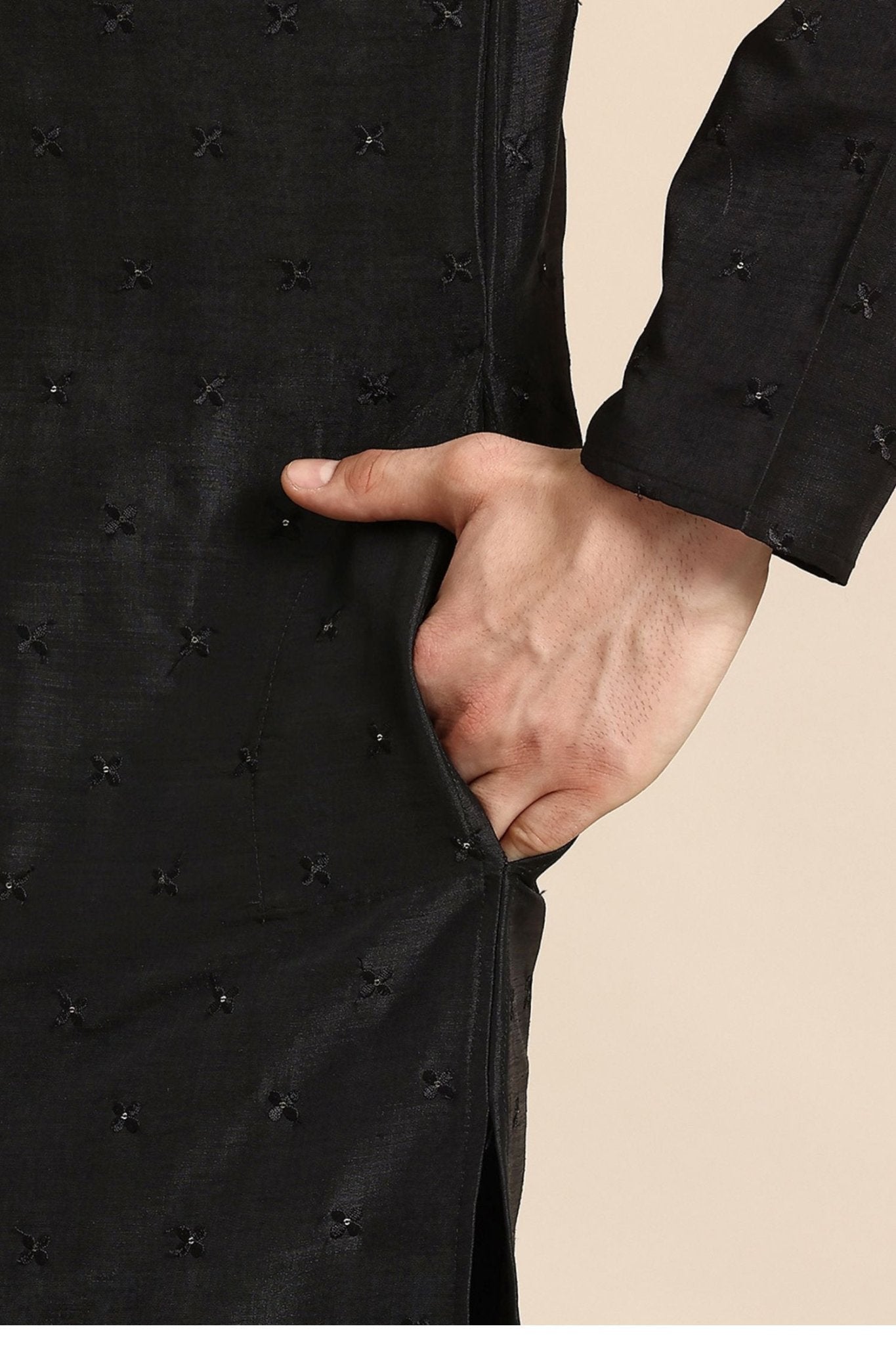 Designer Short Kurta In Black - Simaaya