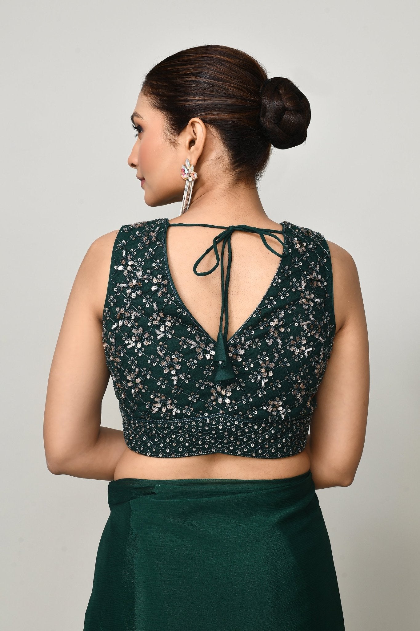 Designer Wear Green Chinon Chiffon Drape Saree - Simaaya
