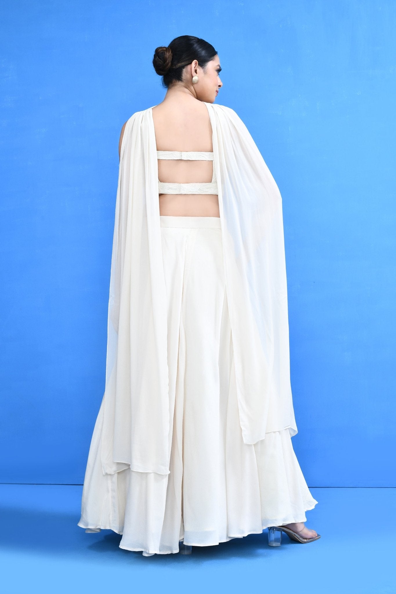 Designer Wear Off White Chinon Chiffon Lehenga Set - Simaaya