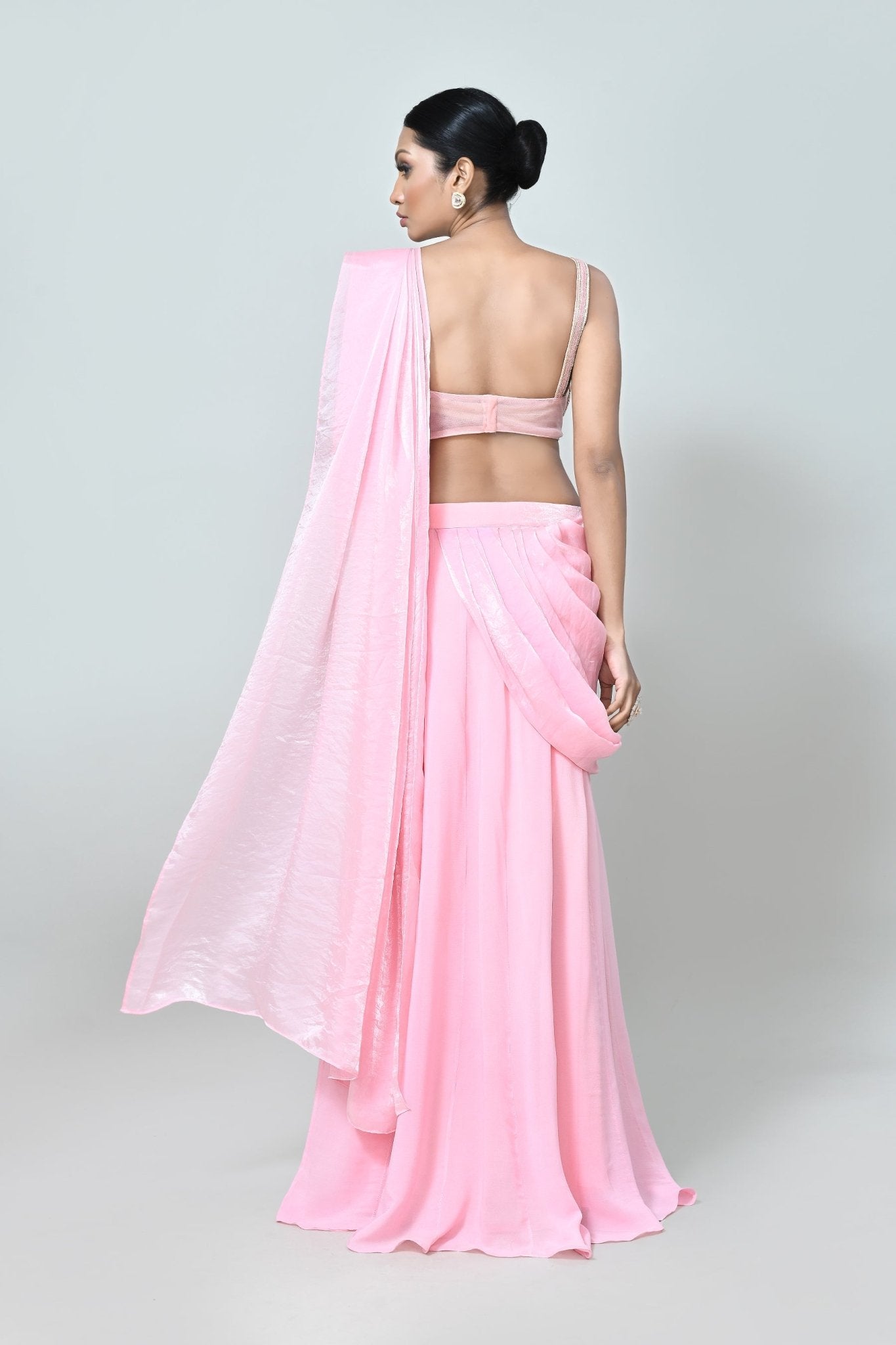 Designer Wear Pink Drape Saree - Simaaya