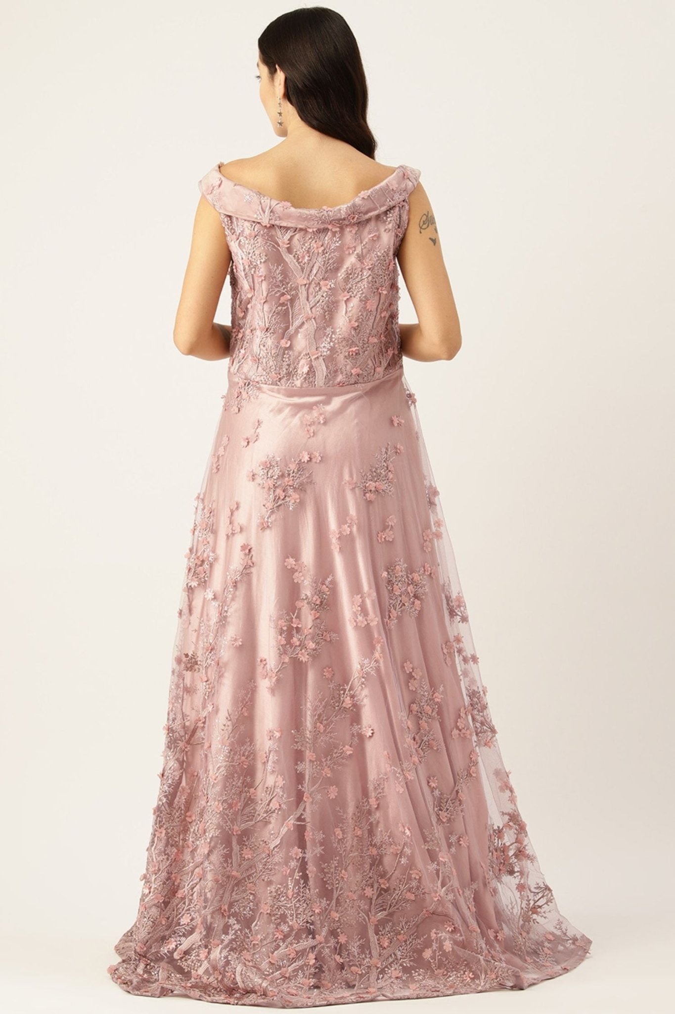 Designer Wear Pink Net Gown - Simaaya