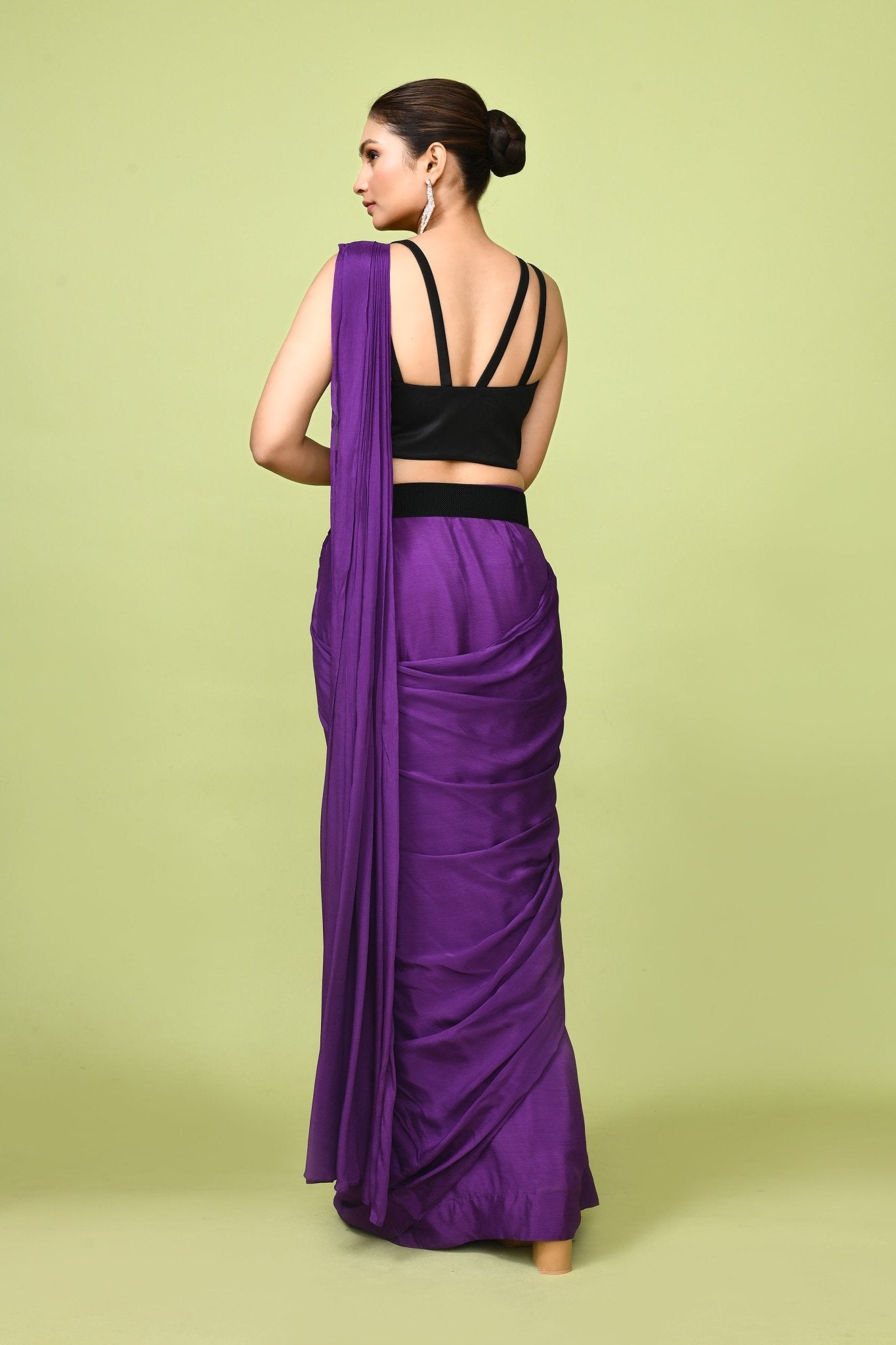 Designer Wear Purple Chinon Chiffon Drape Saree - Simaaya