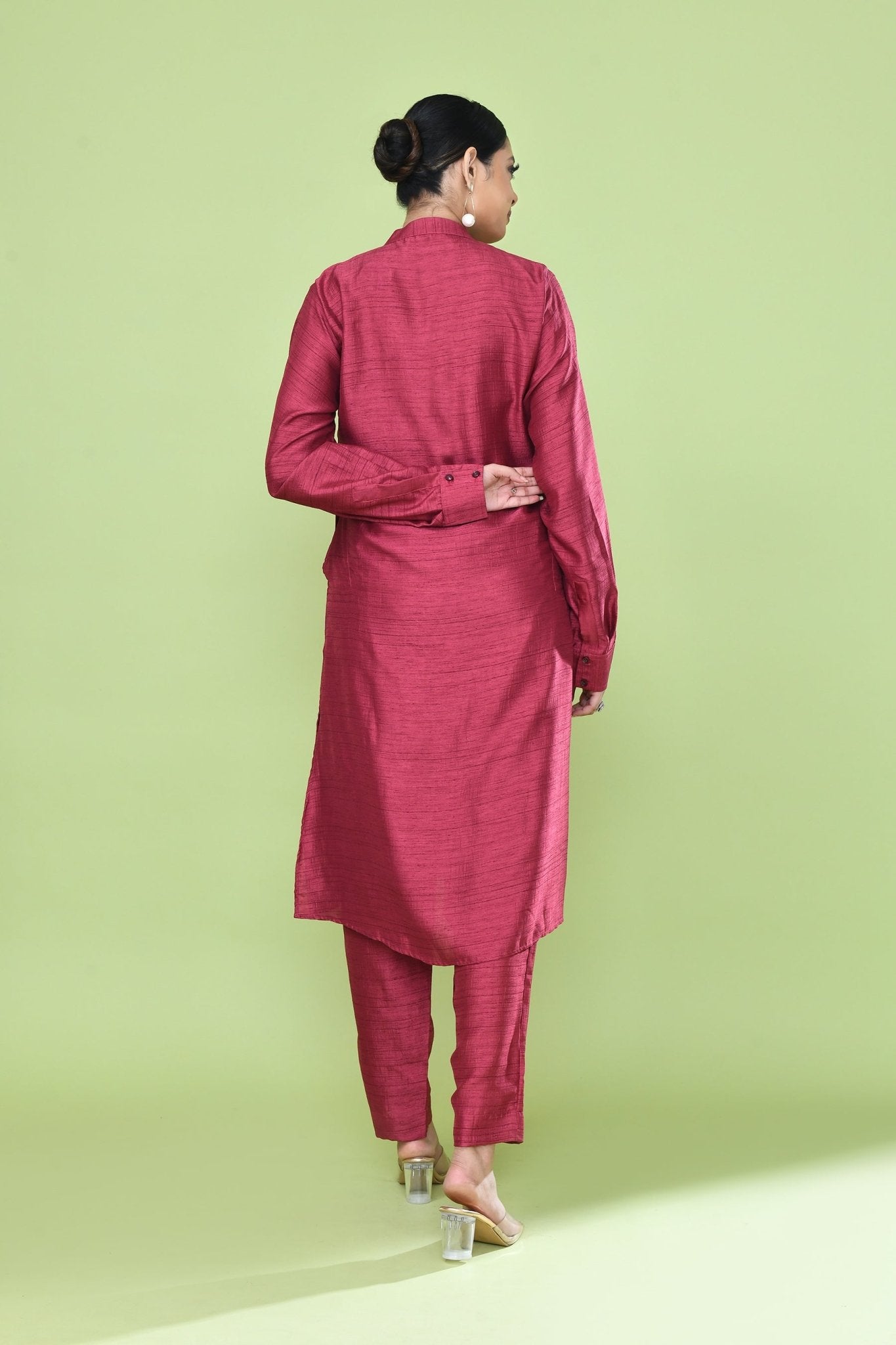 Designer Wear Red Silk Co - Ord Set - Simaaya