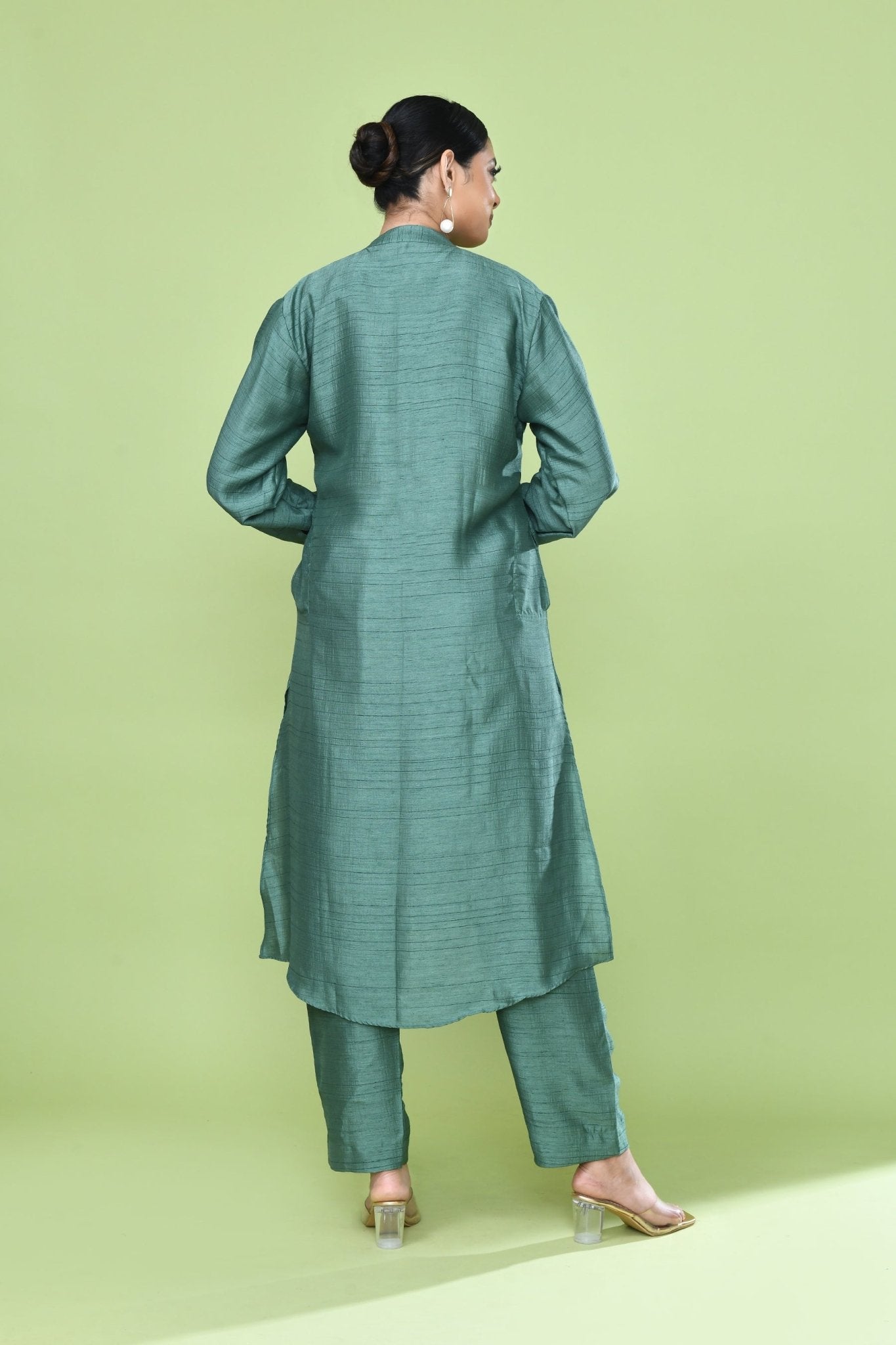 Designer Wear Teal Green Silk Kurta and Pants Co-Ord Set for Women - Simaaya