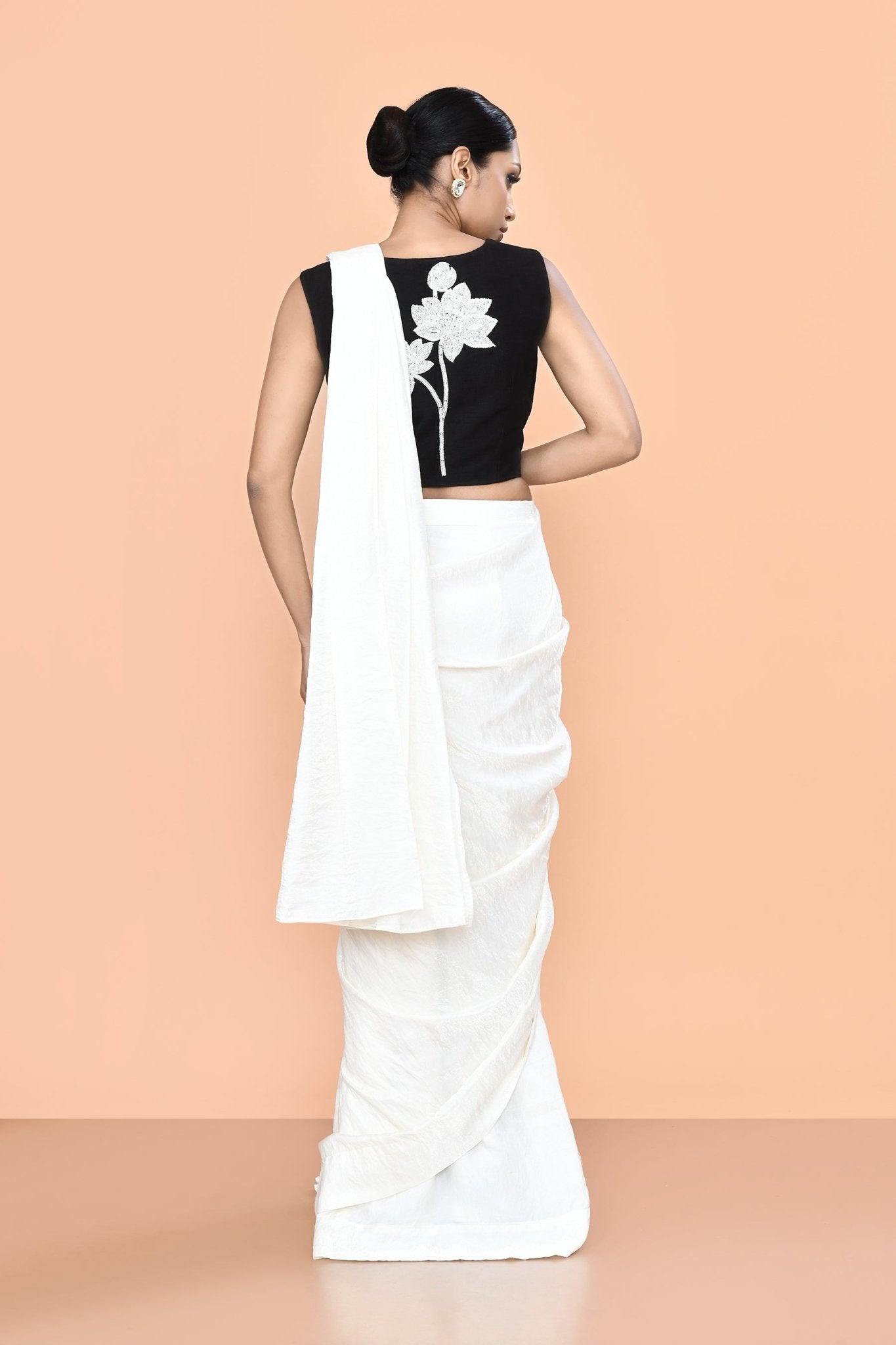 Designer Wear White Drape Saree Set - Simaaya