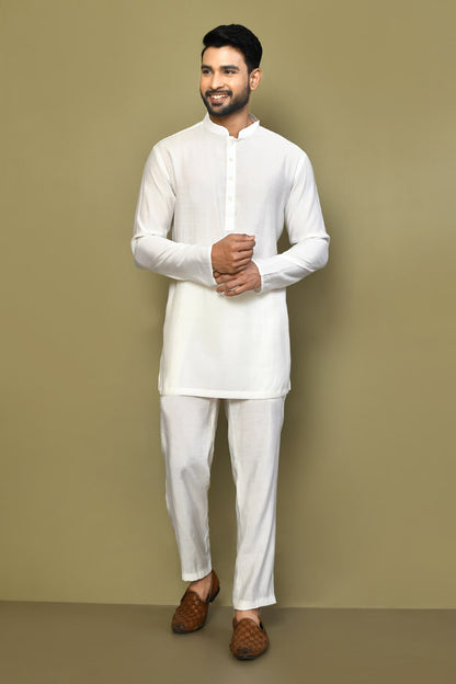 Designer Wear white Color Cotton Short kurta
