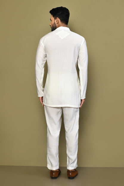 Designer Wear white Color Cotton Short kurta