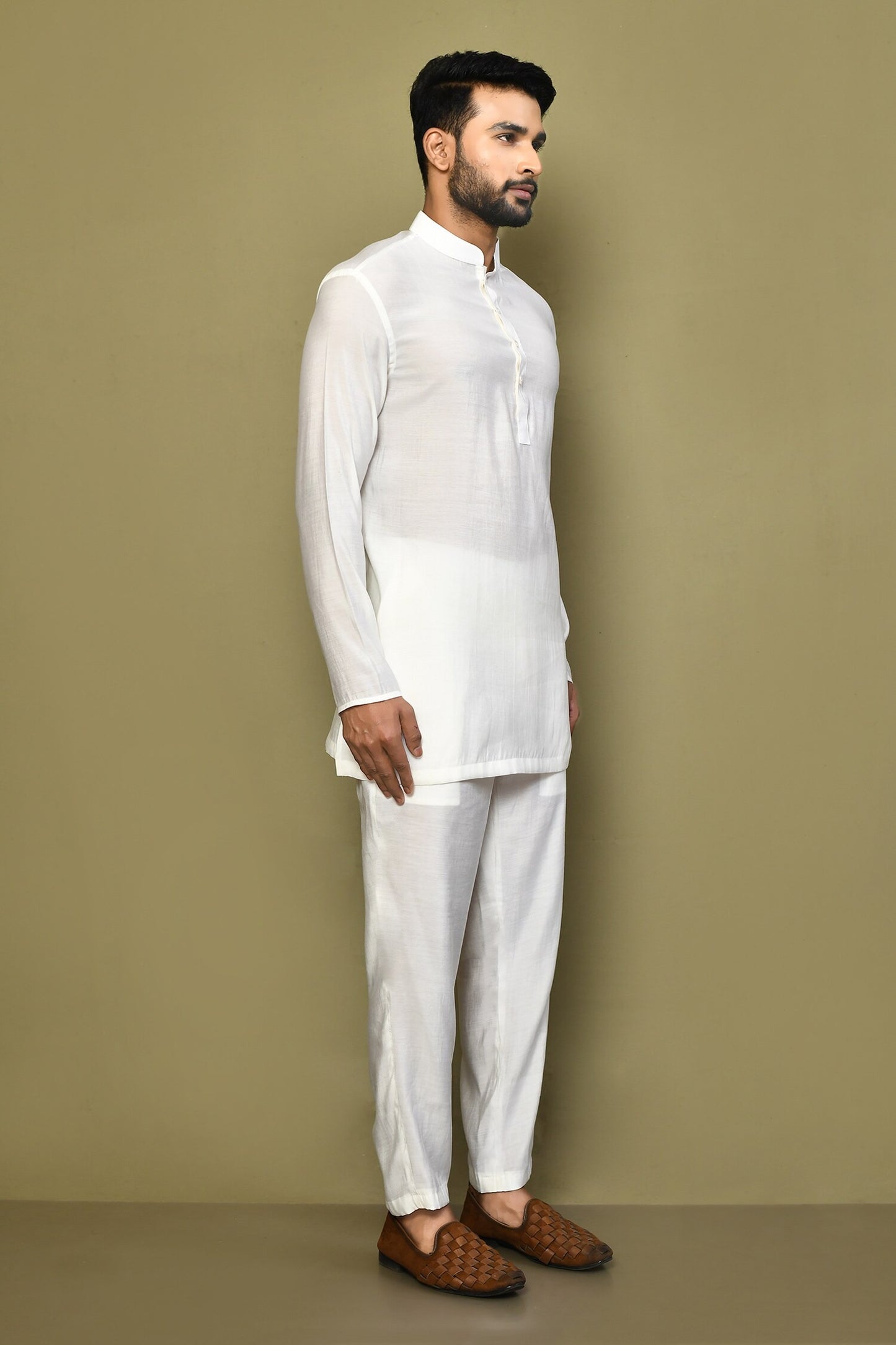 Designer Wear white Color Cotton Short kurta