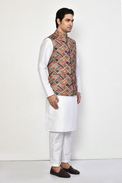 Designer Printed Jacket In Green Colour