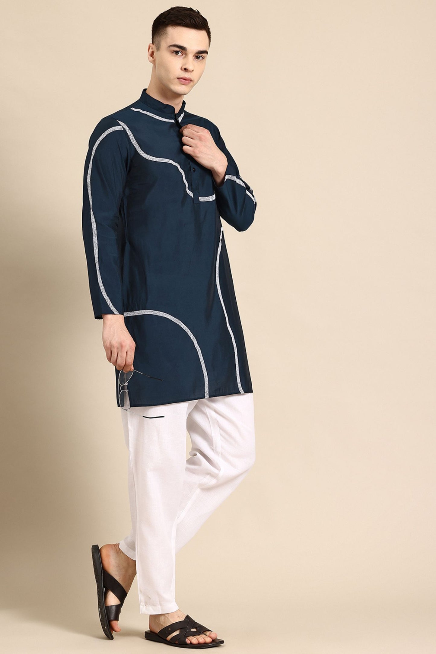 Designer Short Kurta In Navy Blue
