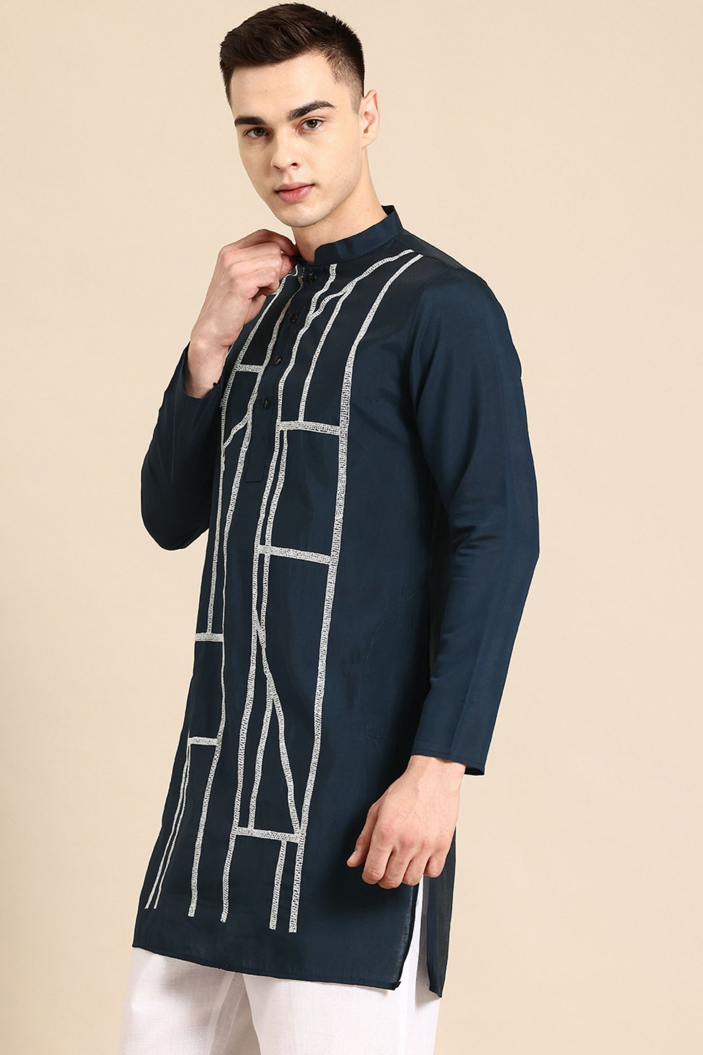 Designer Short Kurta In Navy Blue
