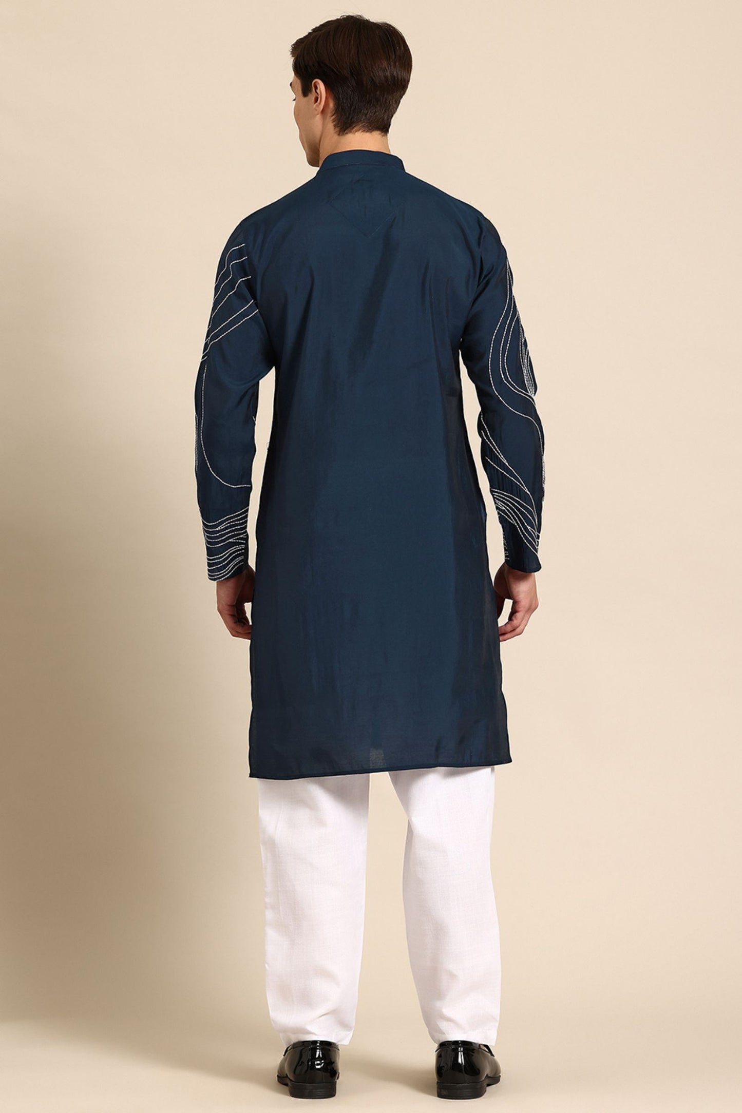Designer Long Kurta In Navy Blue