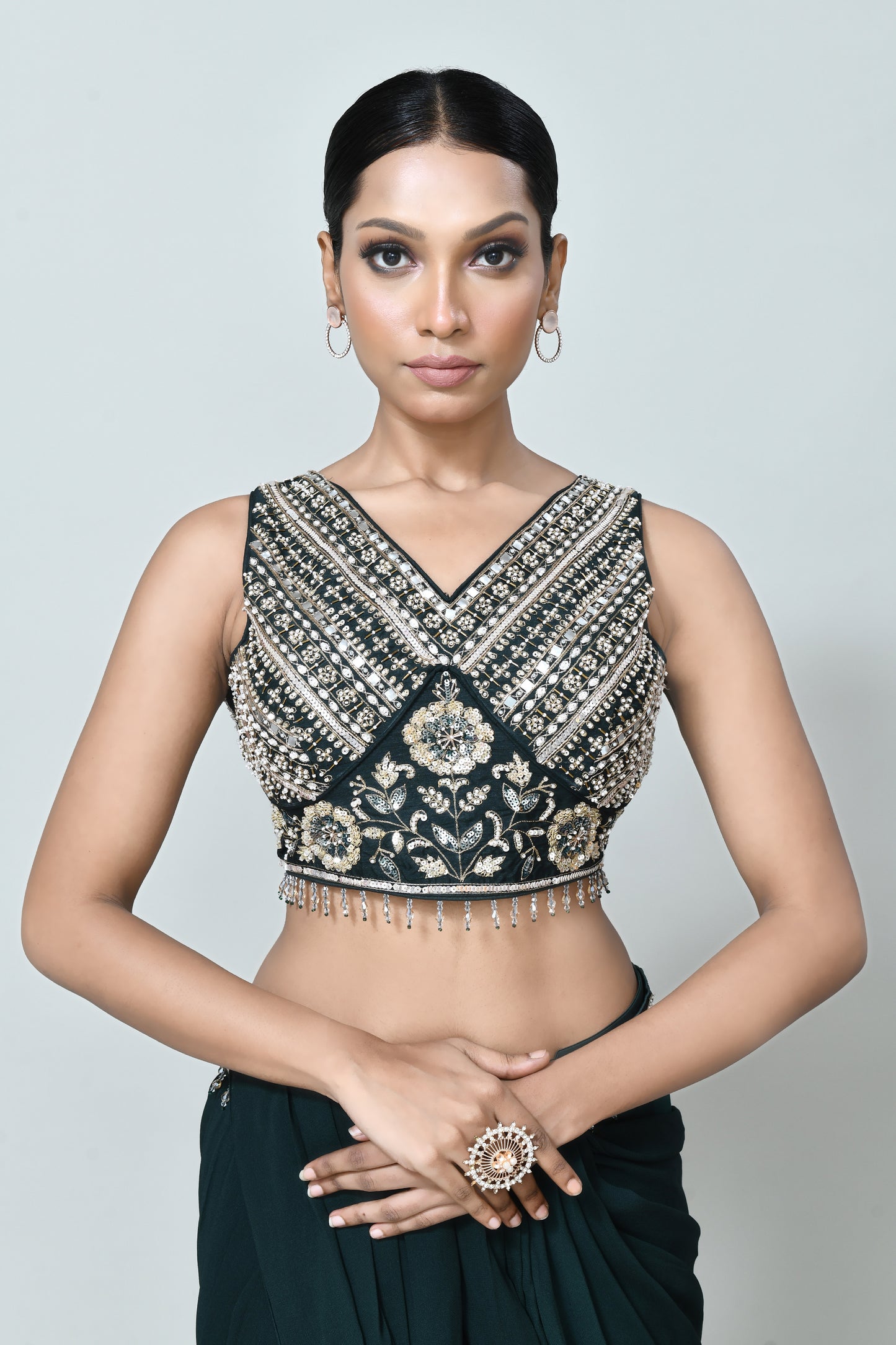 Designer Wear Green Georgette Net Drape Saree