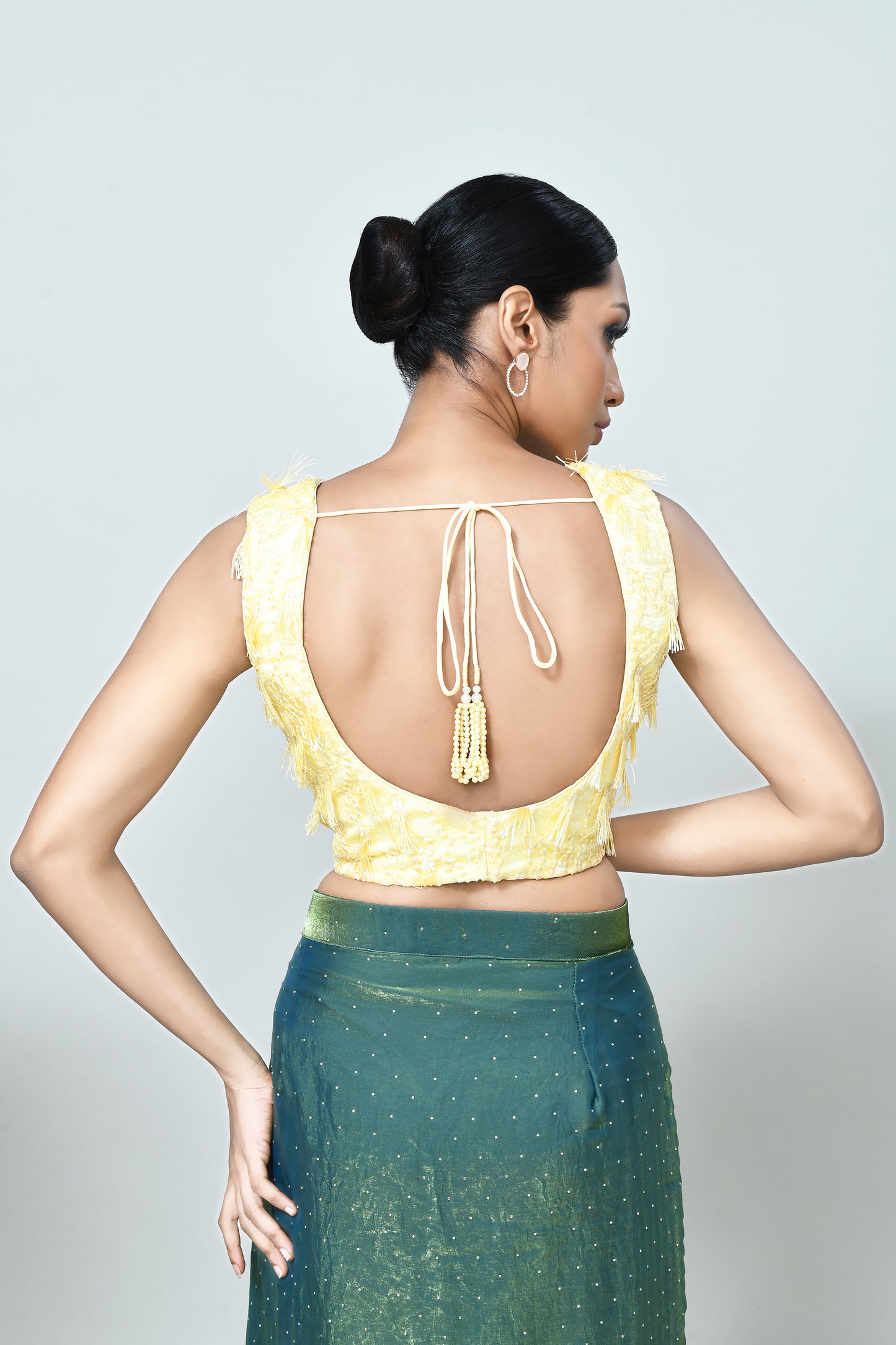 Designer Wear Metallic Green Diamond Silk Drape Saree