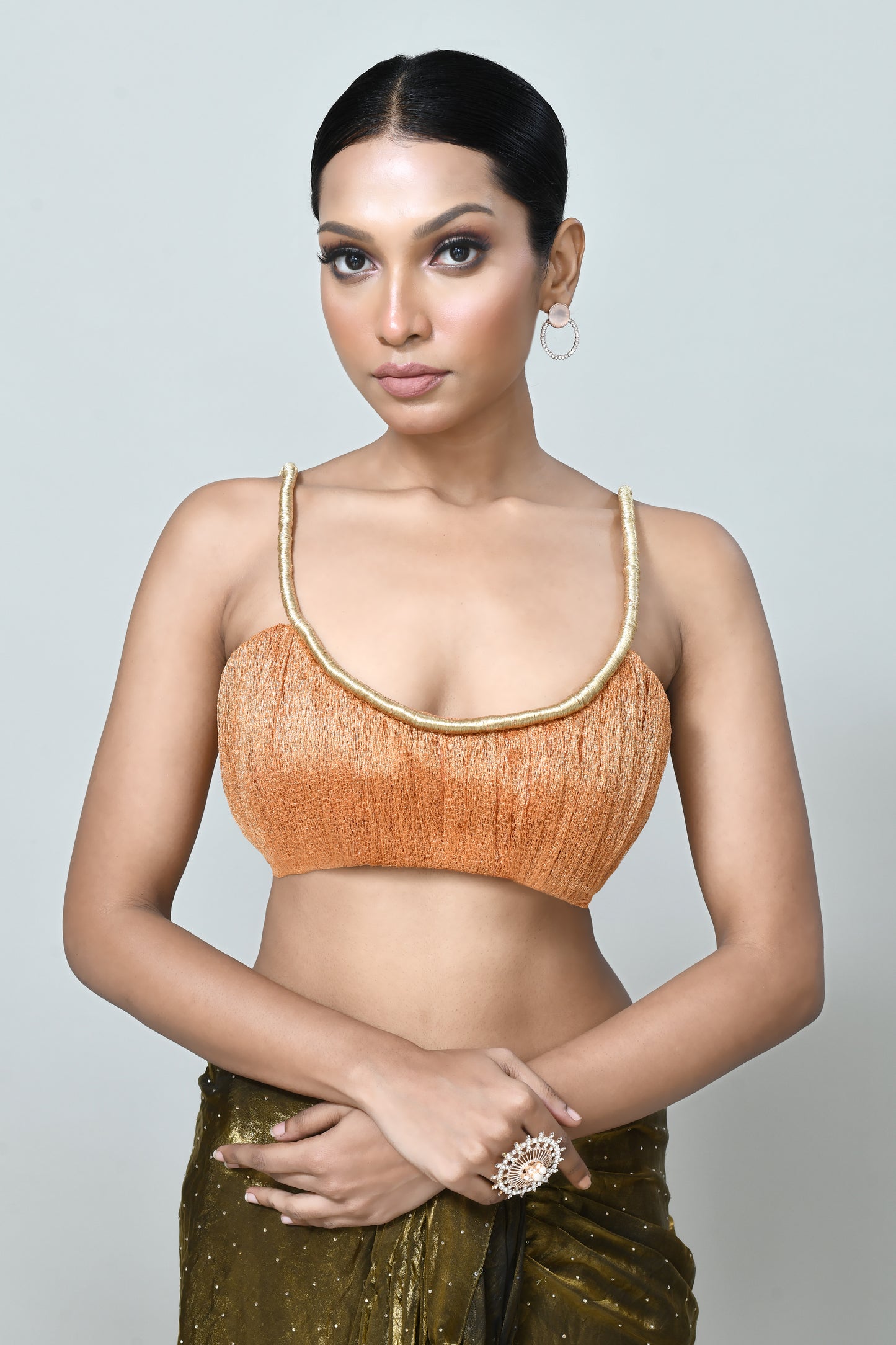Designer Wear Brown Diamond Silk Drape Saree