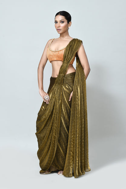 Designer Wear Brown Diamond Silk Drape Saree
