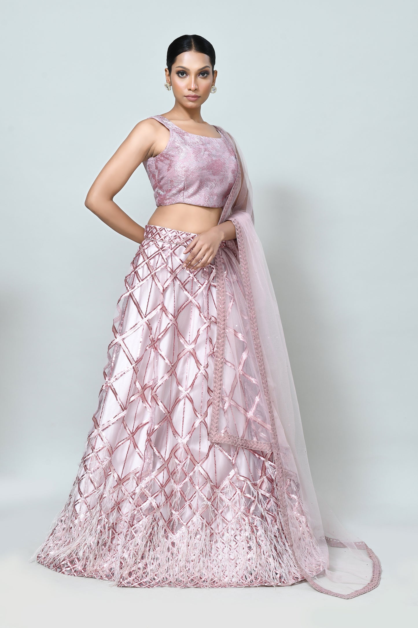 Designer Wear Mauve Net Lehenga Set