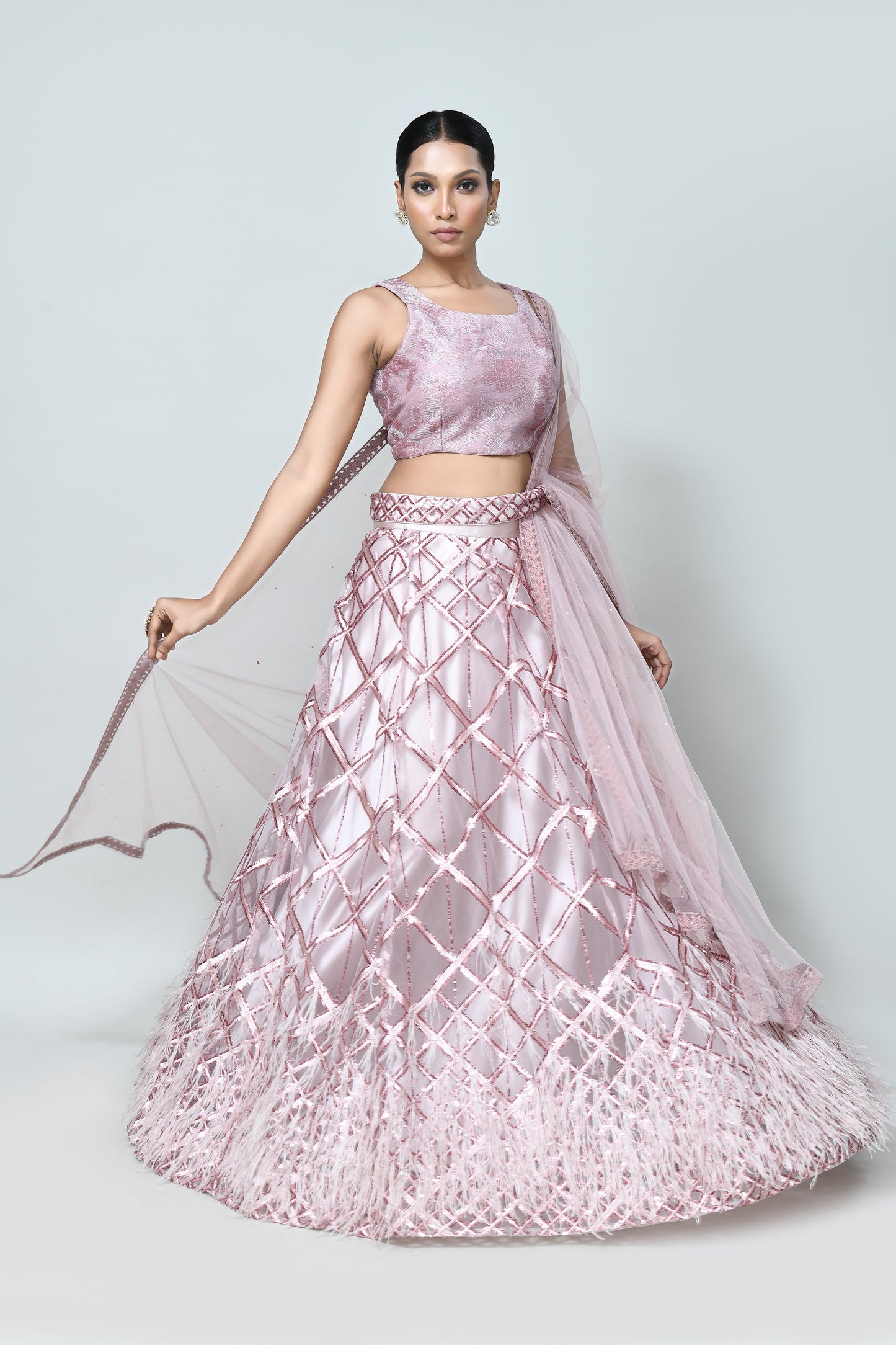 Designer Wear Mauve Net Lehenga Set