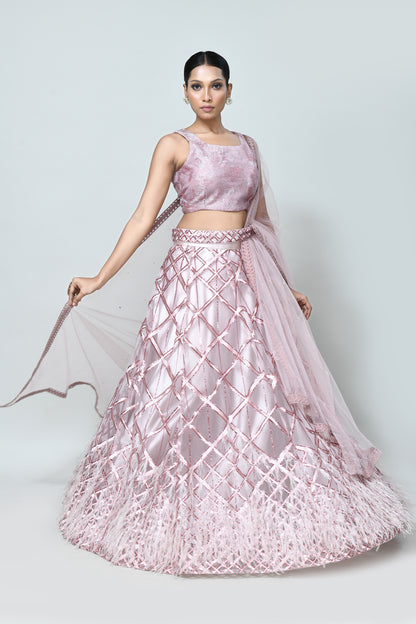Designer Wear Mauve Net Lehenga Set