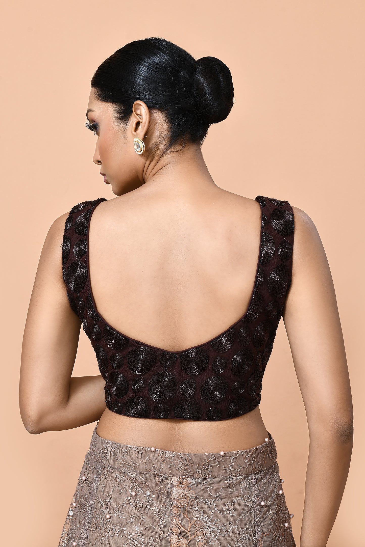 Designer Wear Deep Brown and Light Brown Net Palazzo Crop Top Set