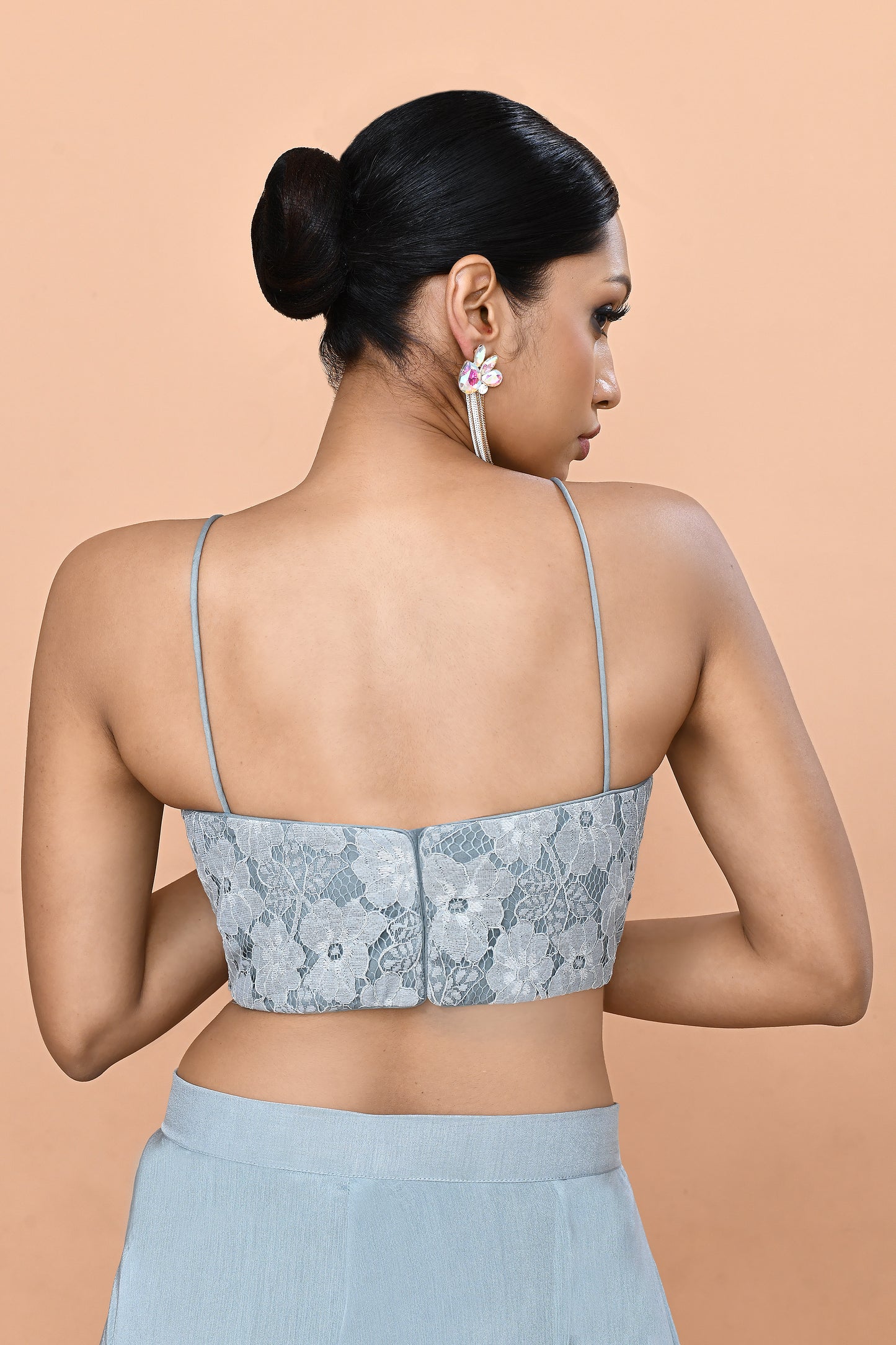 Designer Wear Sky Blue Chinon Chiffon Lehenga Set