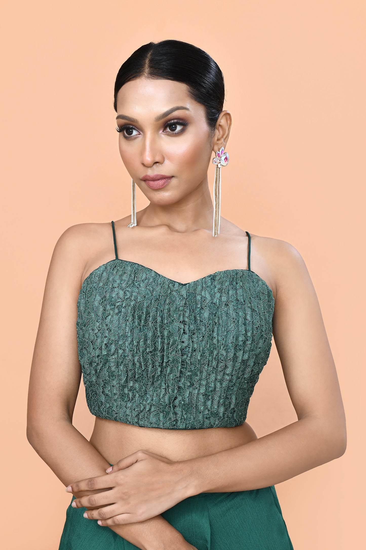 Designer Wear Green Chinon Chiffon Lehenga Set