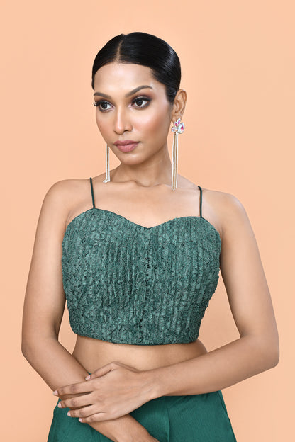 Designer Wear Green Chinon Chiffon Lehenga Set