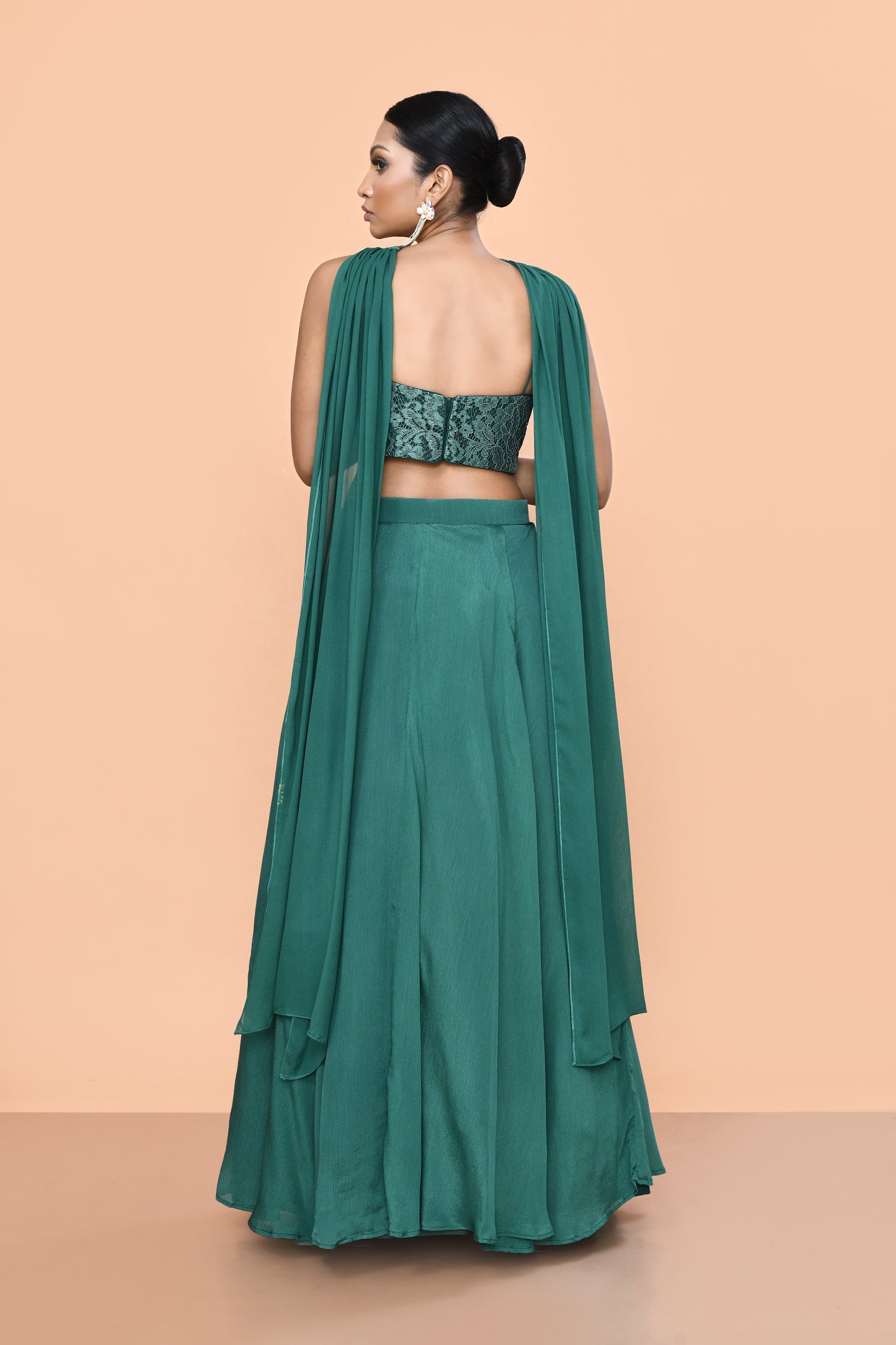 Designer Wear Green Chinon Chiffon Lehenga Set