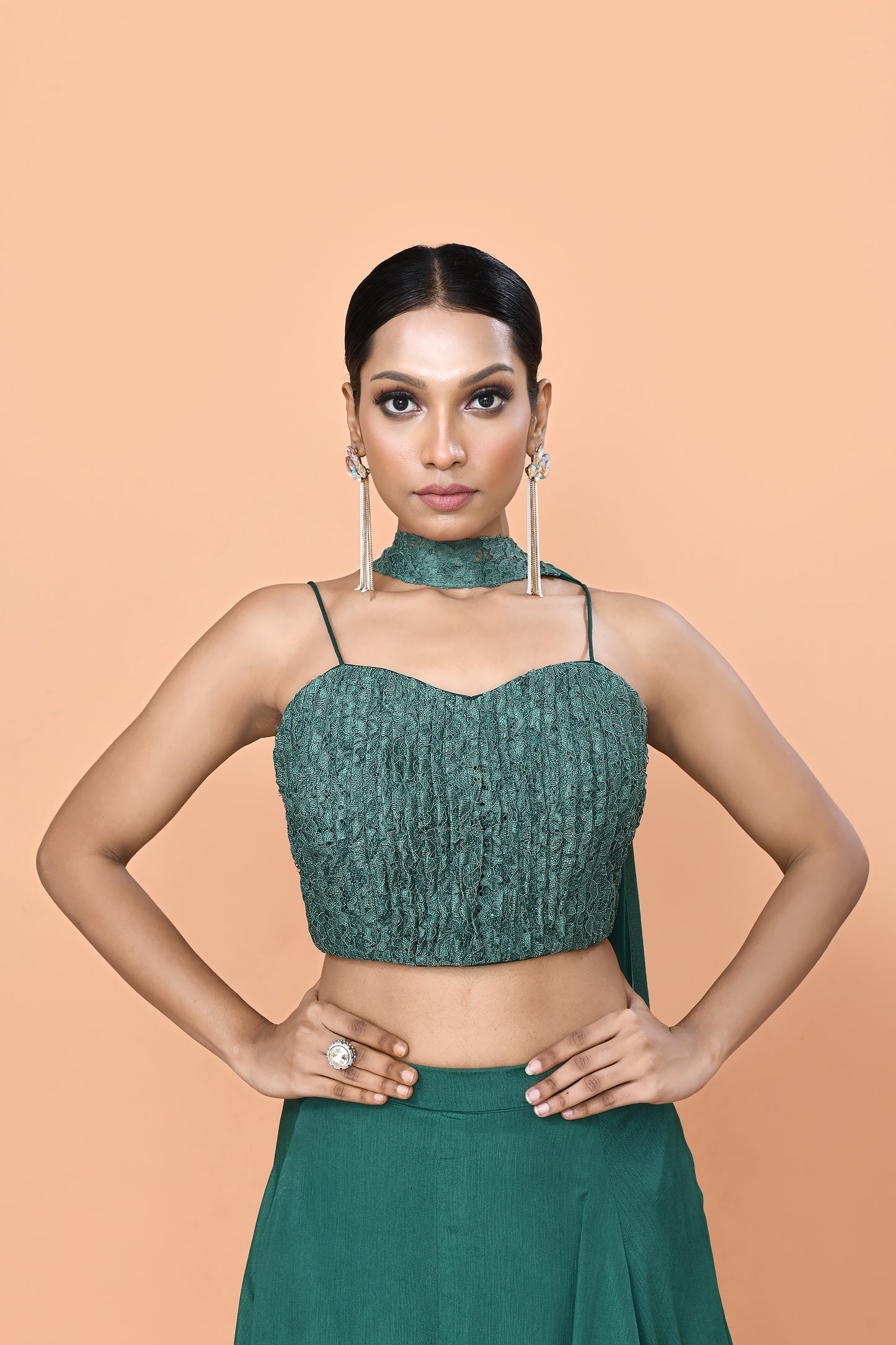 Designer Wear Green Chinon Chiffon Lehenga Set