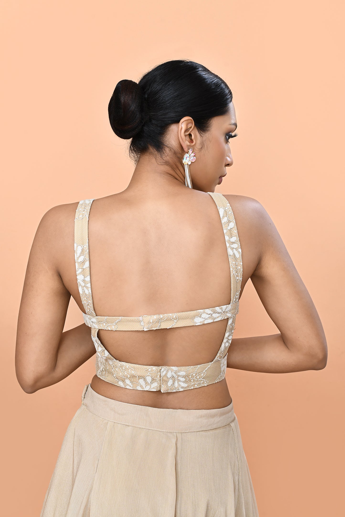 Designer Wear Beige Chinon Chiffon Lehenga Set