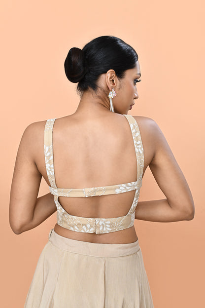 Designer Wear Beige Chinon Chiffon Lehenga Set