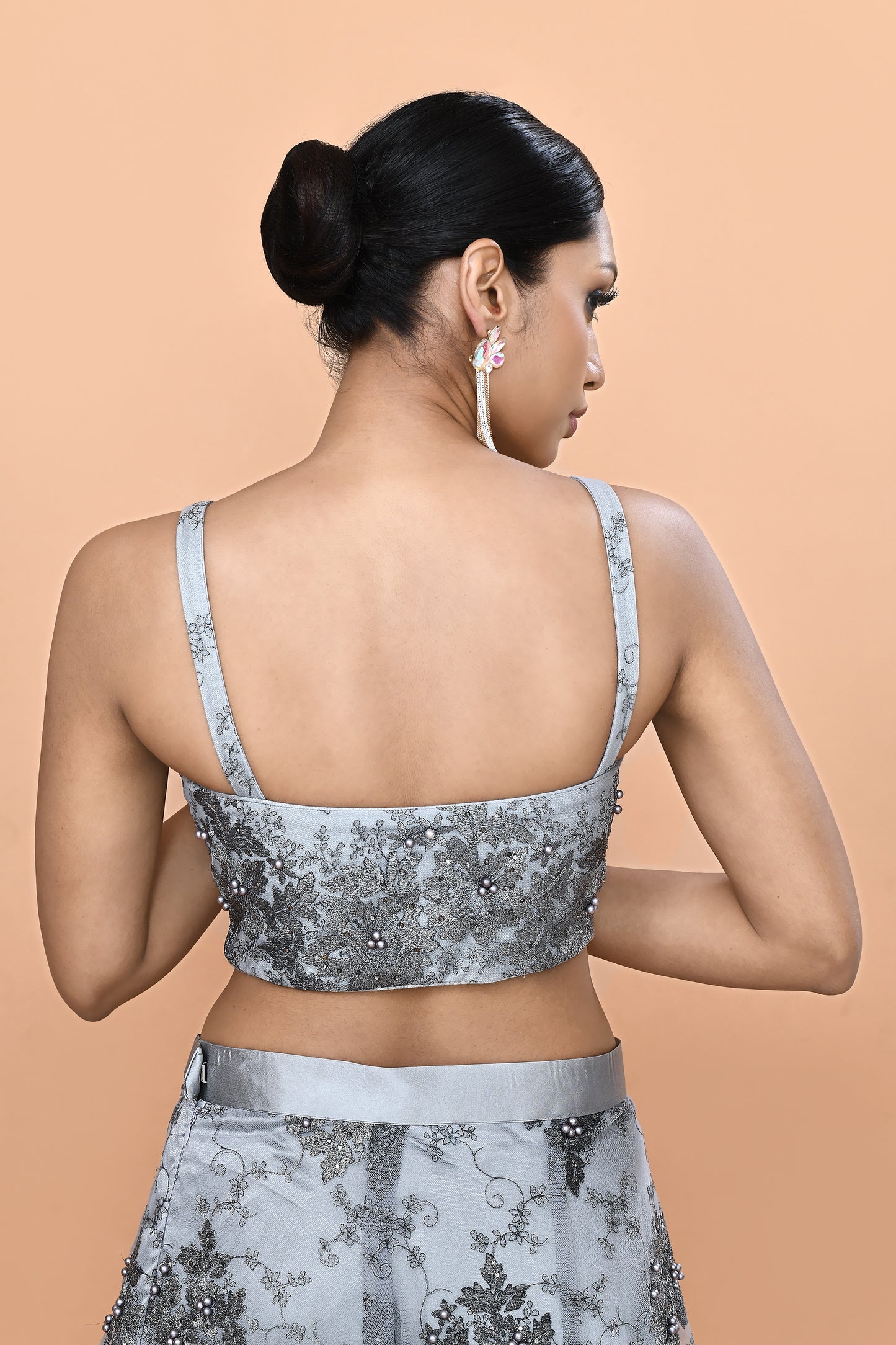 Designer Wear Grey Net Lehenga Set