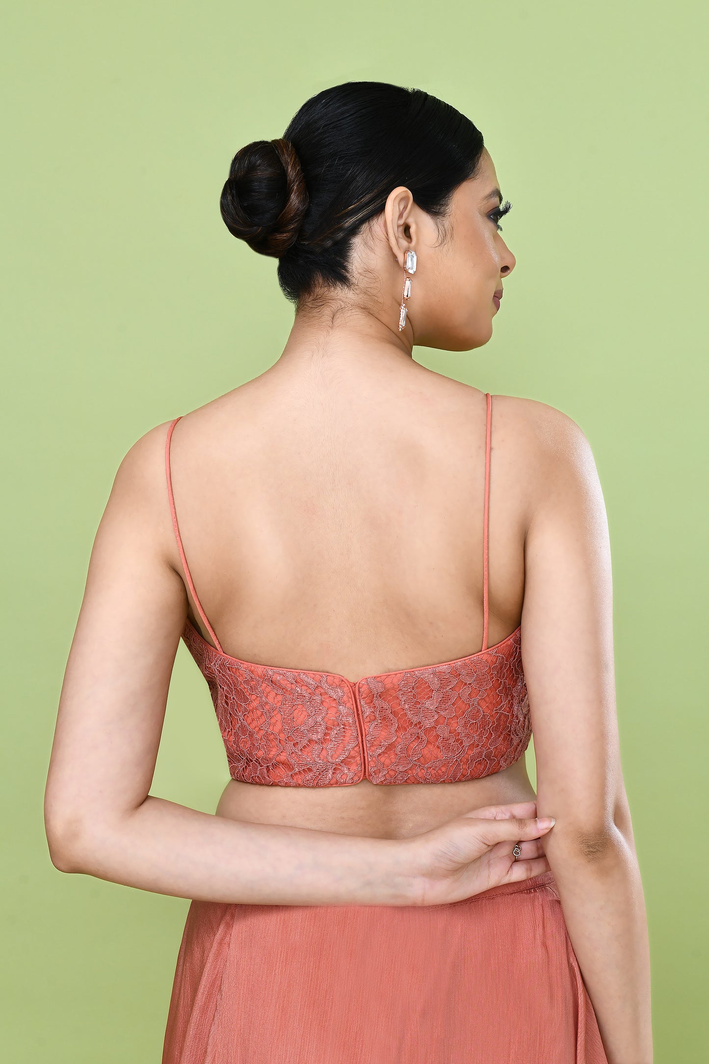 Designer Wear Coral Pink Chinon Chiffon Lehenga Set