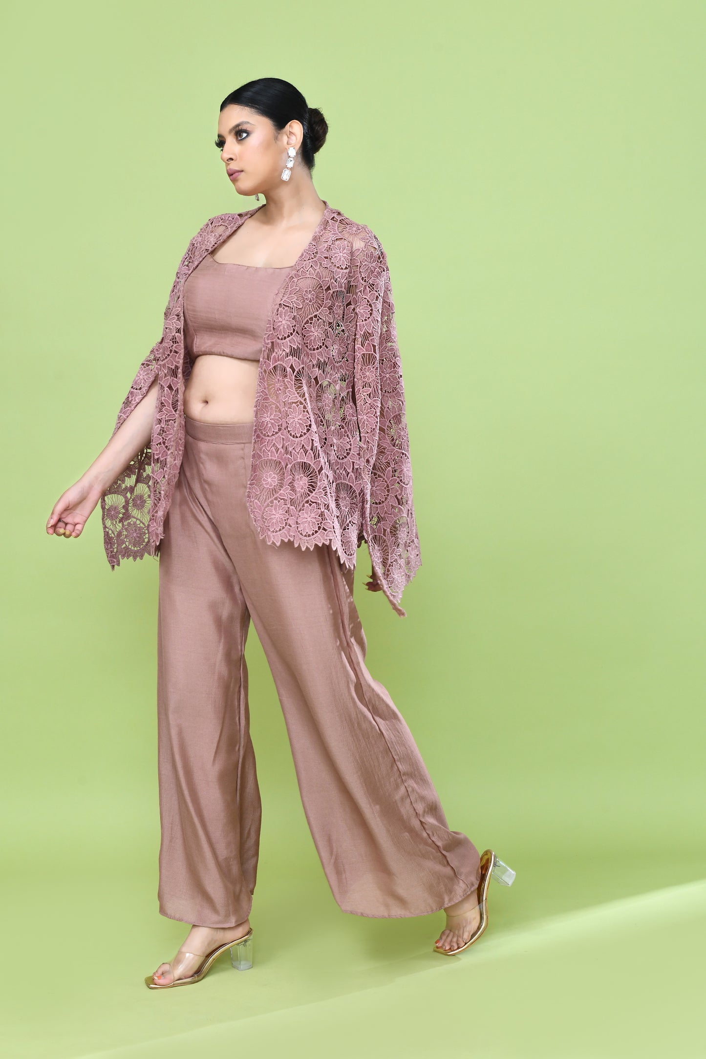 Designer Wear Pastel Pink Palazzo Set with an Embellished Jacket
