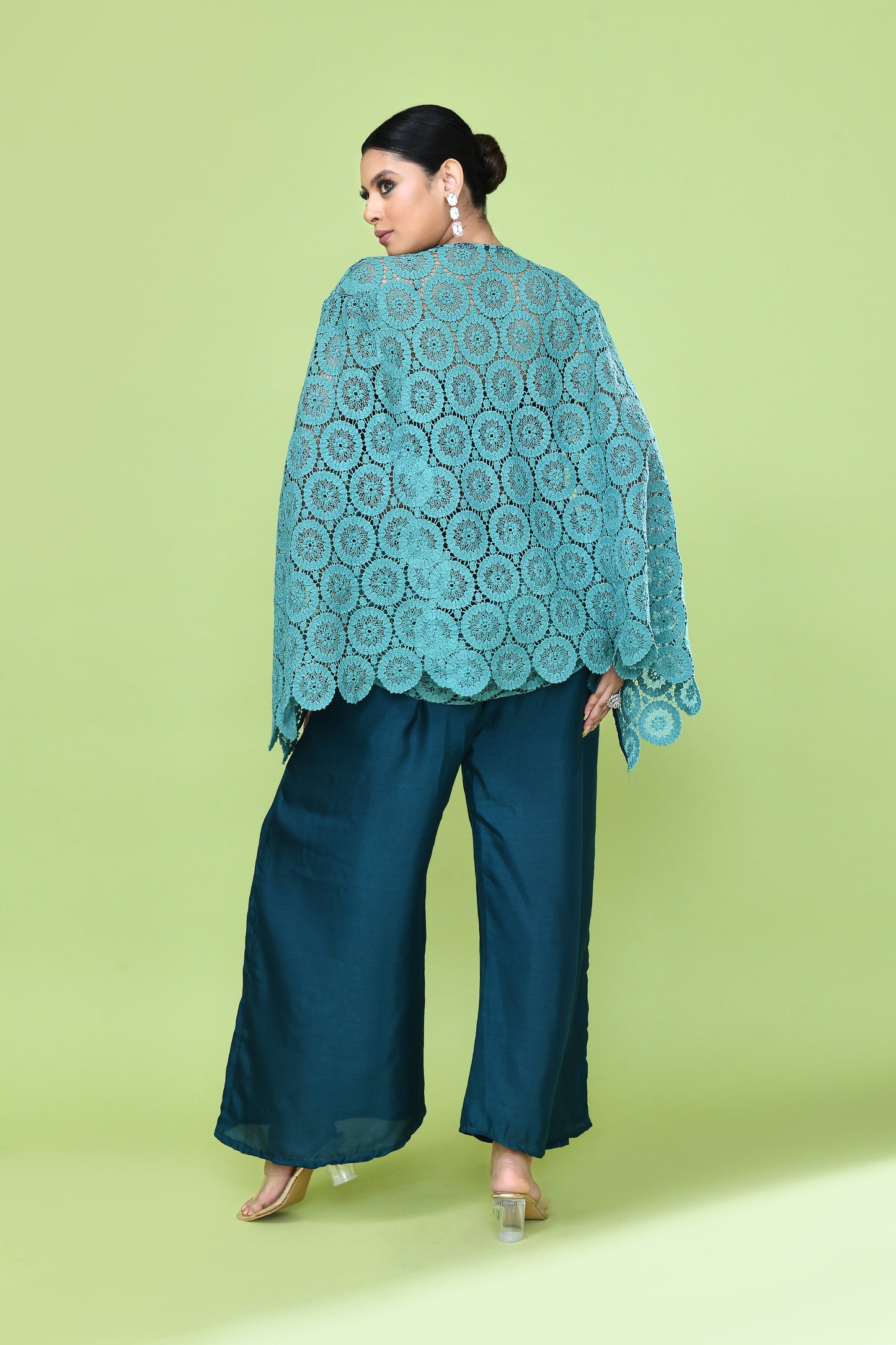Designer Wear Green Palazzo Set with an Embellished Jacket