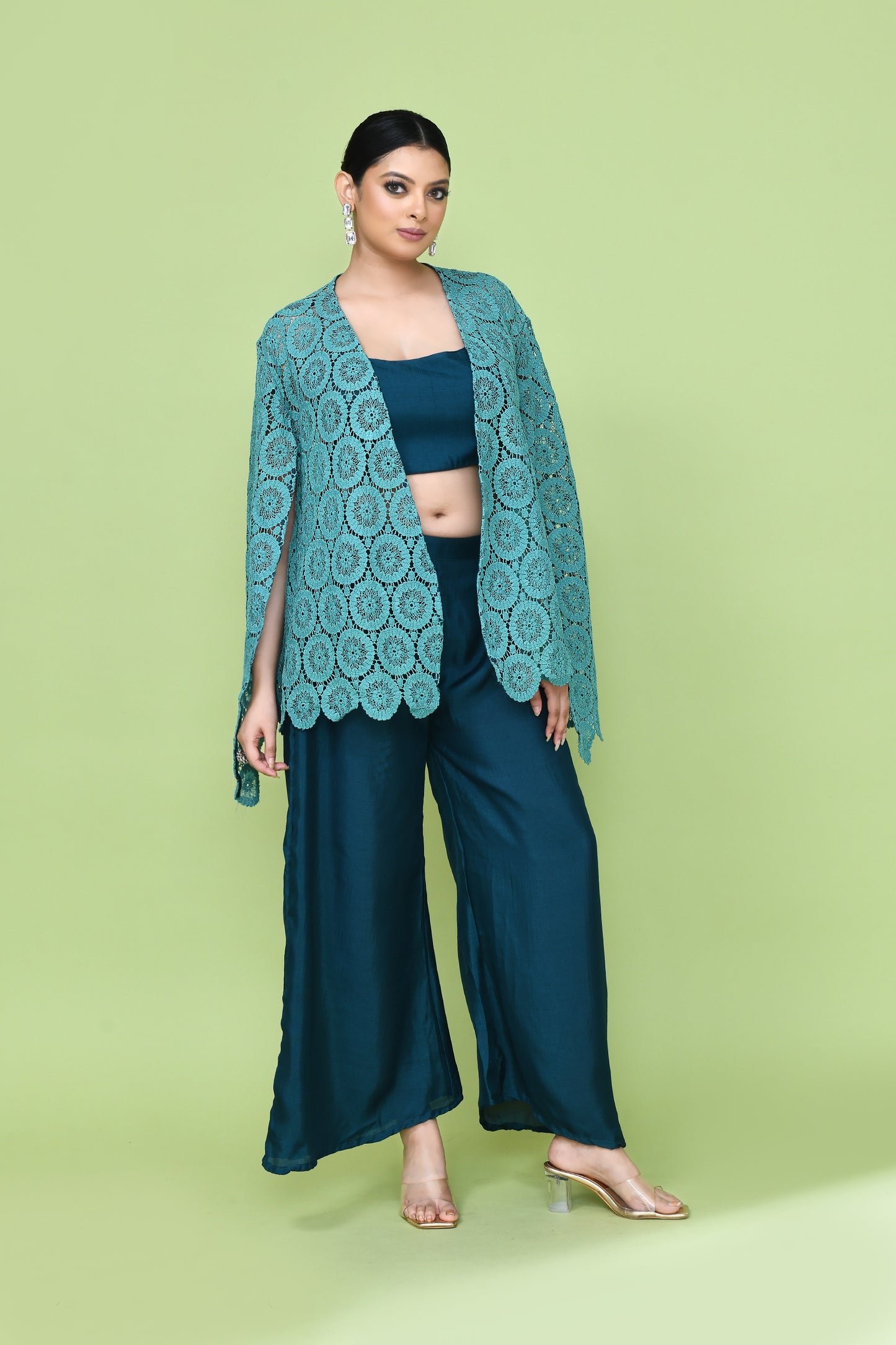 Designer Wear Green Palazzo Set with an Embellished Jacket