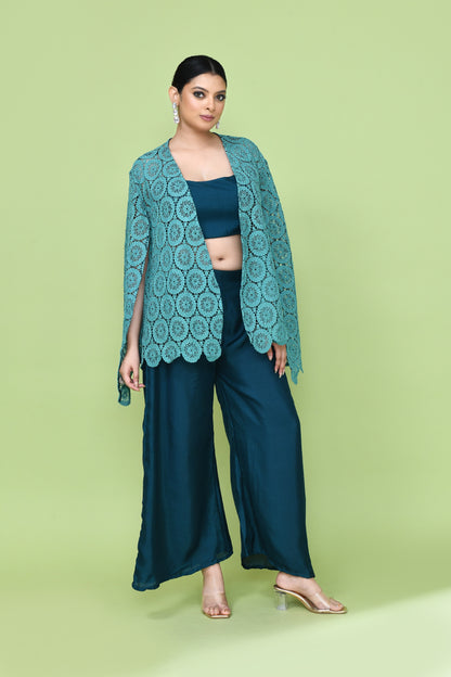 Designer Wear Green Palazzo Set with an Embellished Jacket