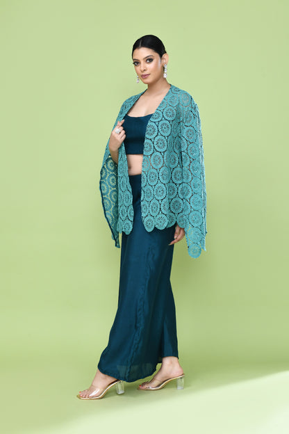 Designer Wear Green Palazzo Set with an Embellished Jacket