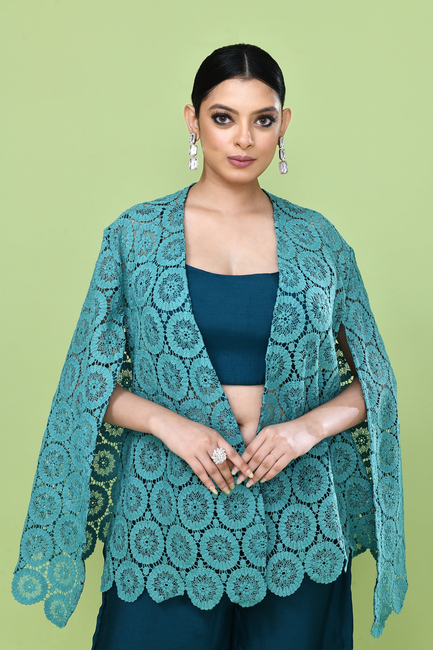 Designer Wear Green Palazzo Set with an Embellished Jacket