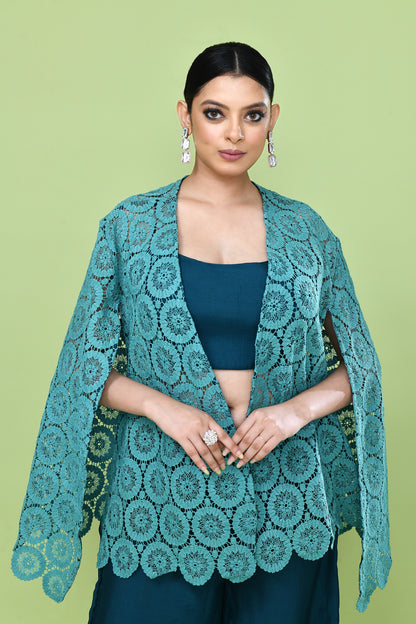 Designer Wear Green Palazzo Set with an Embellished Jacket