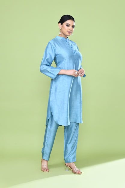 Designer Wear Sky Blue Silk Co-Ord Set