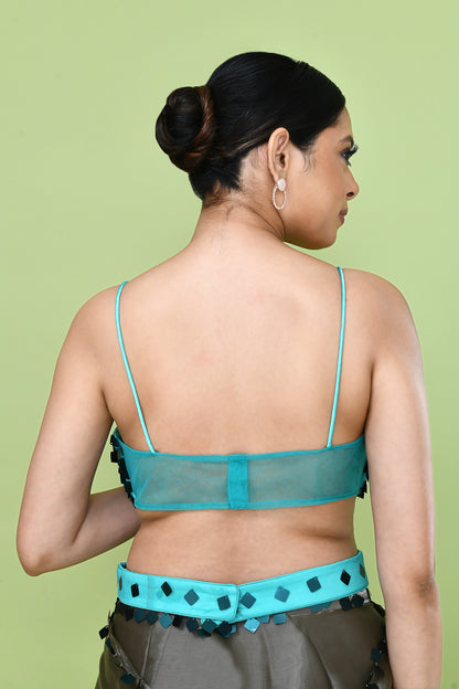 Designer Wear Grey Glass Organza Drape Saree