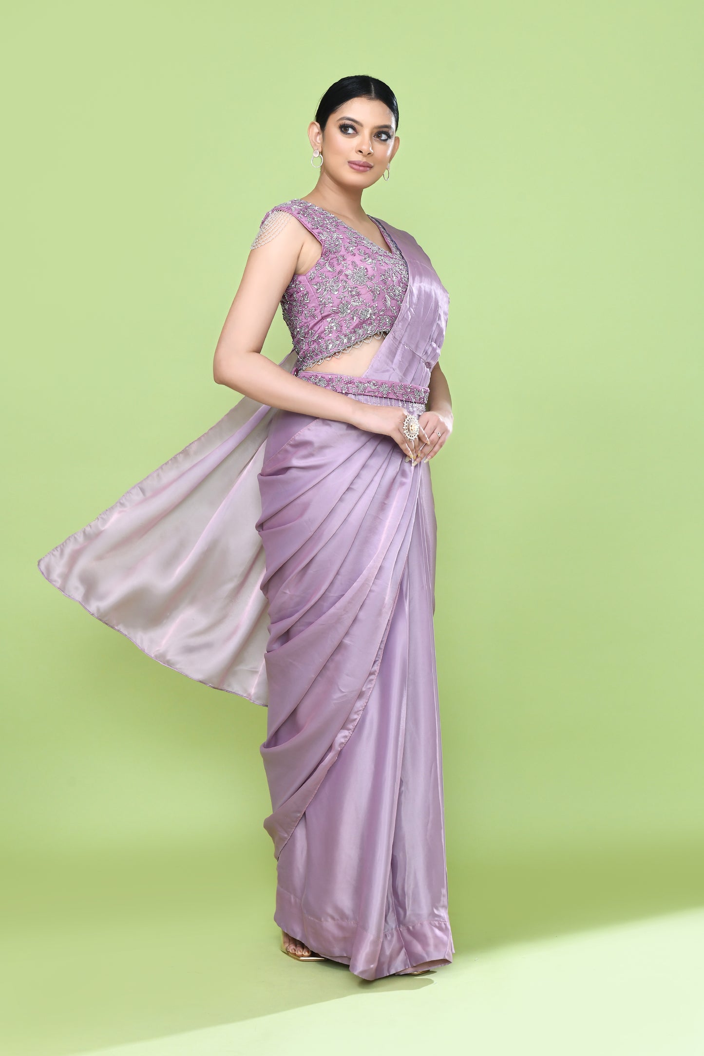 Designer Wear Mauve Drape Saree