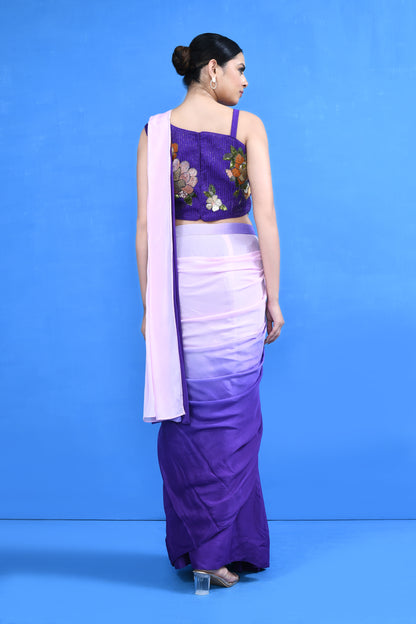 Designer Wear Purple and Pink Chinon Chiffon Drape Saree