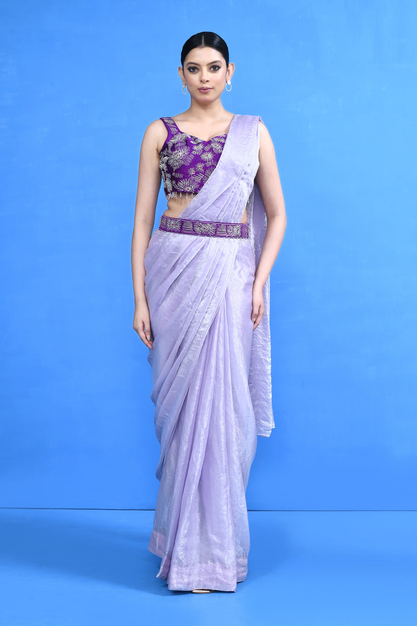 Designer Wear Lavender Drape Saree
