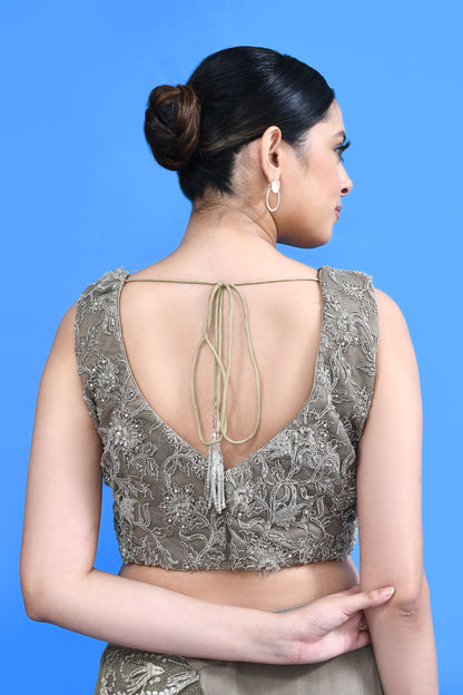 Designer Wear Ruffle Pre-Draped Saree Set