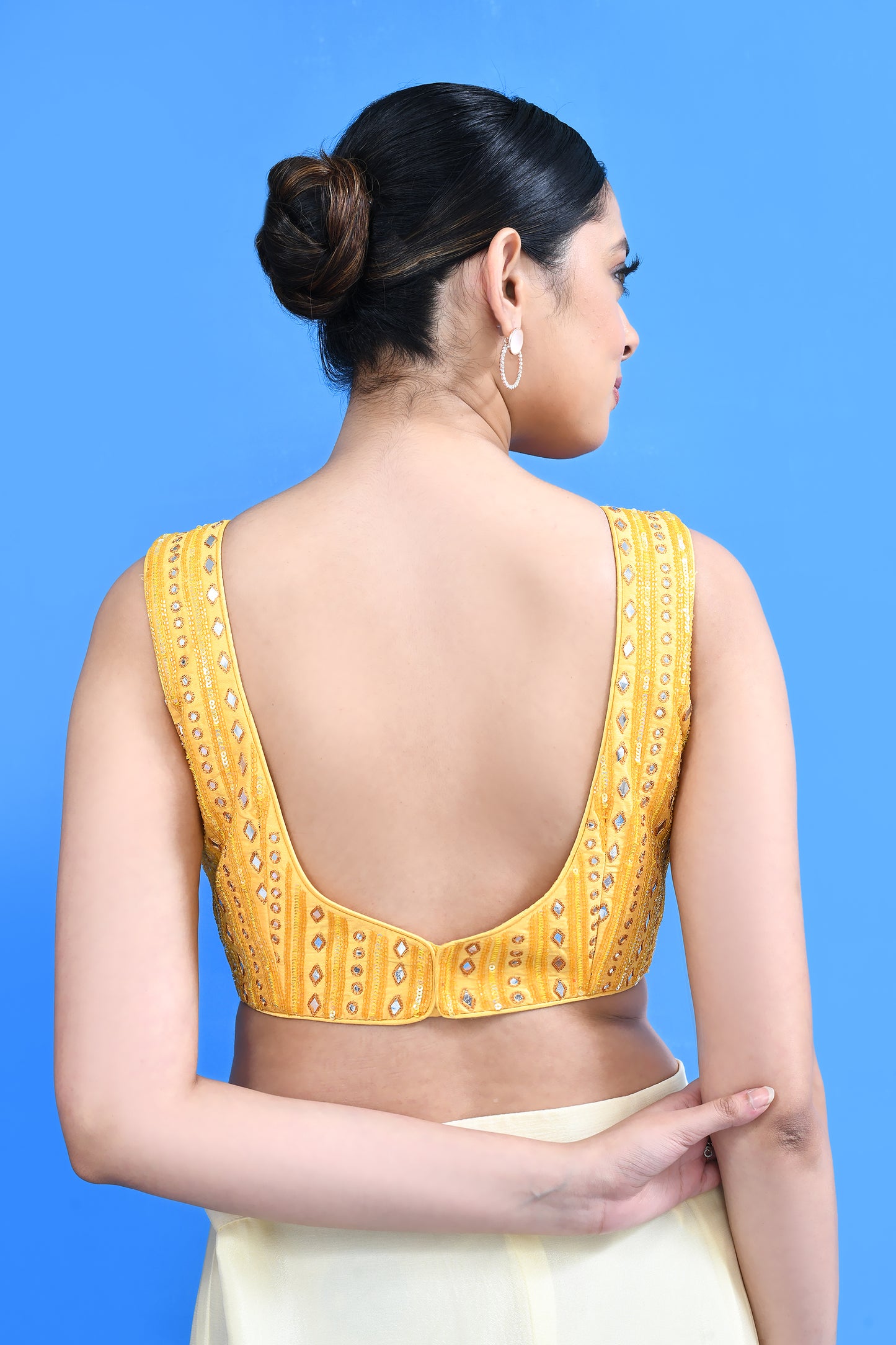Designer Wear White & Yellow Chinon Chiffon Drape Saree